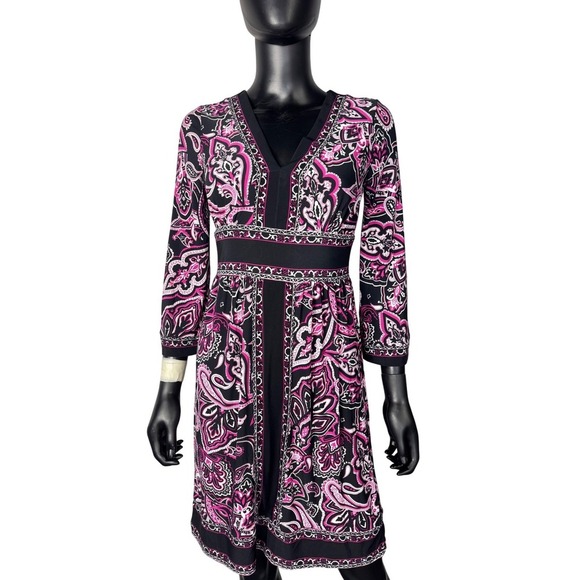 INC International Concepts Dresses & Skirts - Paisley Print Dress V Neck 3/4 Sleeve Stretch Comfortable Casual Day Party